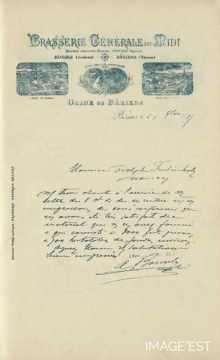 Certificat de la Brasserie Générale du Midi (Béziers)